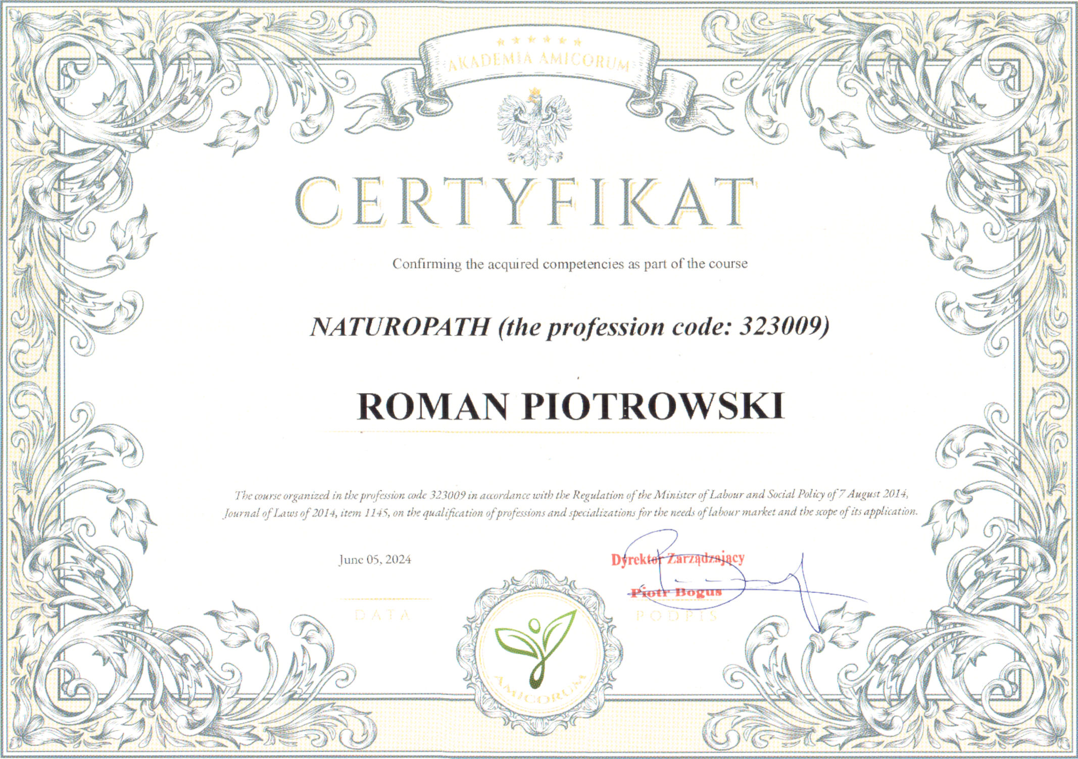 Certificate Naturopath